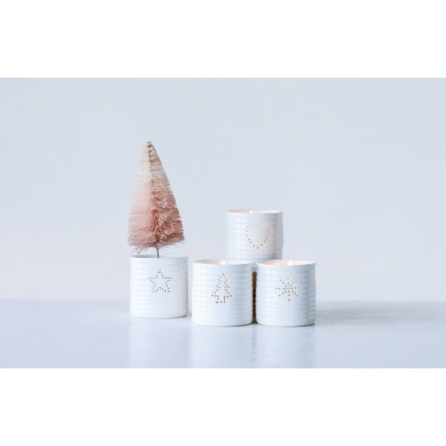 Stoneware Tealight Holder -Perforated Shape - 2.5x2.5 - White