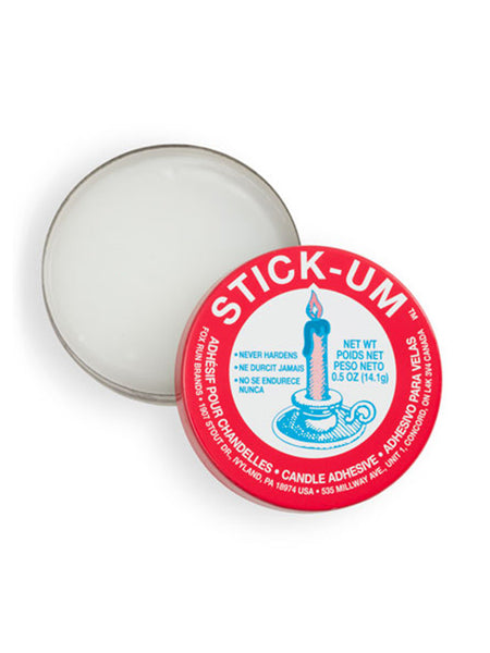 Vintage Stick-Um Candle Adhesive Tomahawk Logo Tin Fox Run Bright