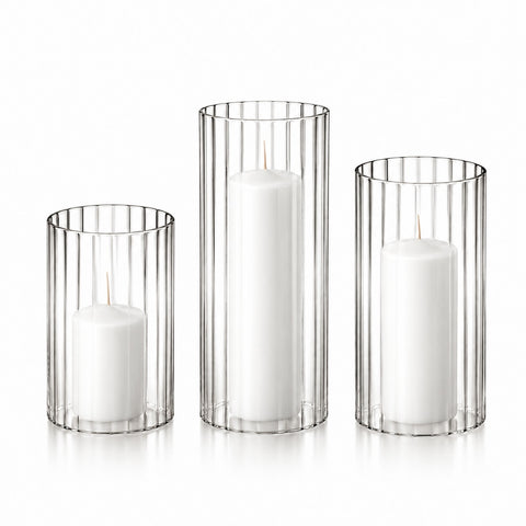 Yummi Candles - 36 Slim Pillar Candles and Ribbed Cylinder Vases