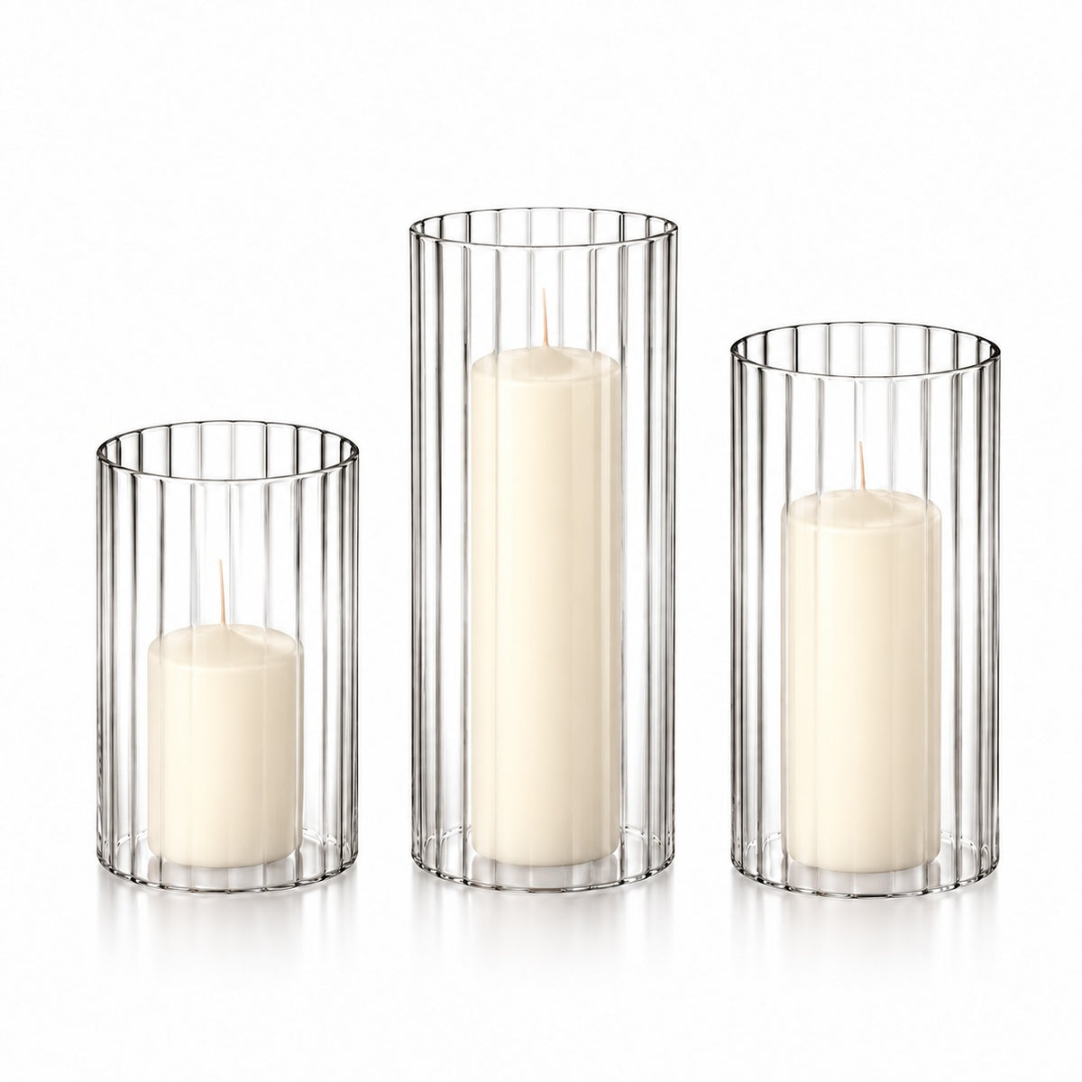 36 Slim Pillar Candles and Ribbed Cylinder Vases