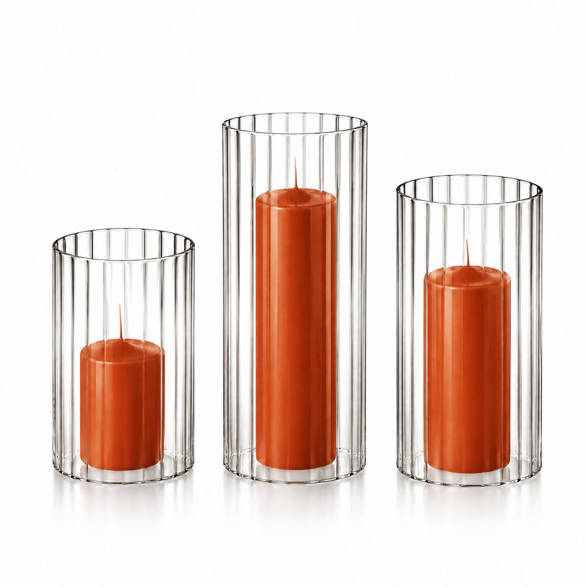 36 Slim Pillar Candles and Ribbed Cylinder Vases