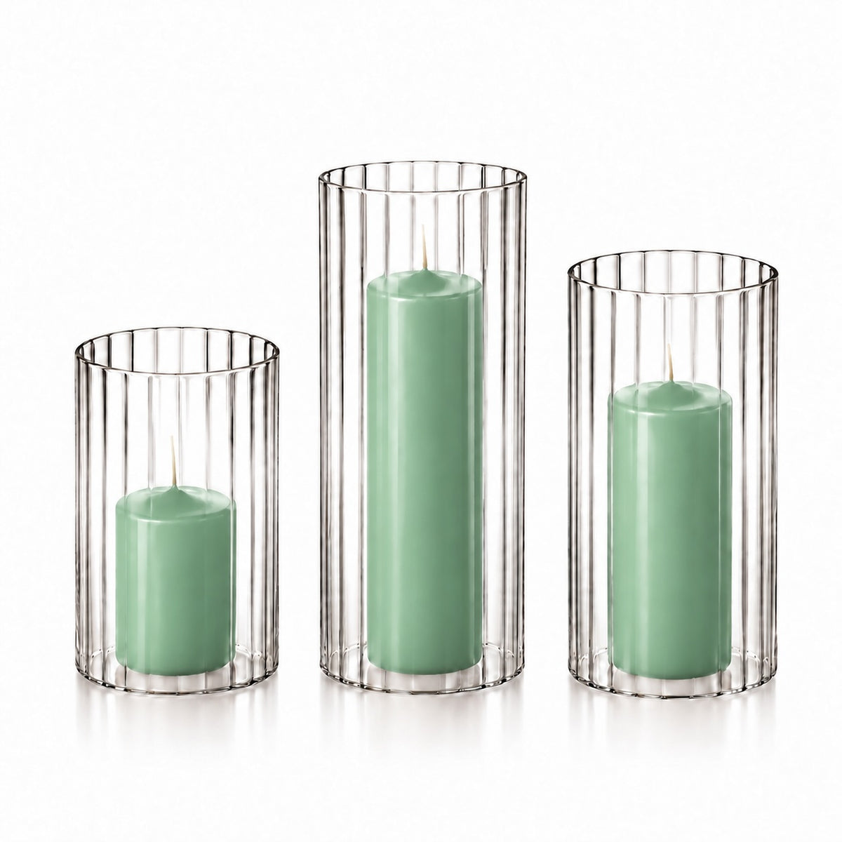 36 Slim Pillar Candles and Ribbed Cylinder Vases