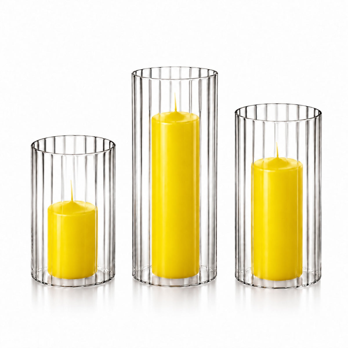 36 Slim Pillar Candles and Ribbed Cylinder Vases