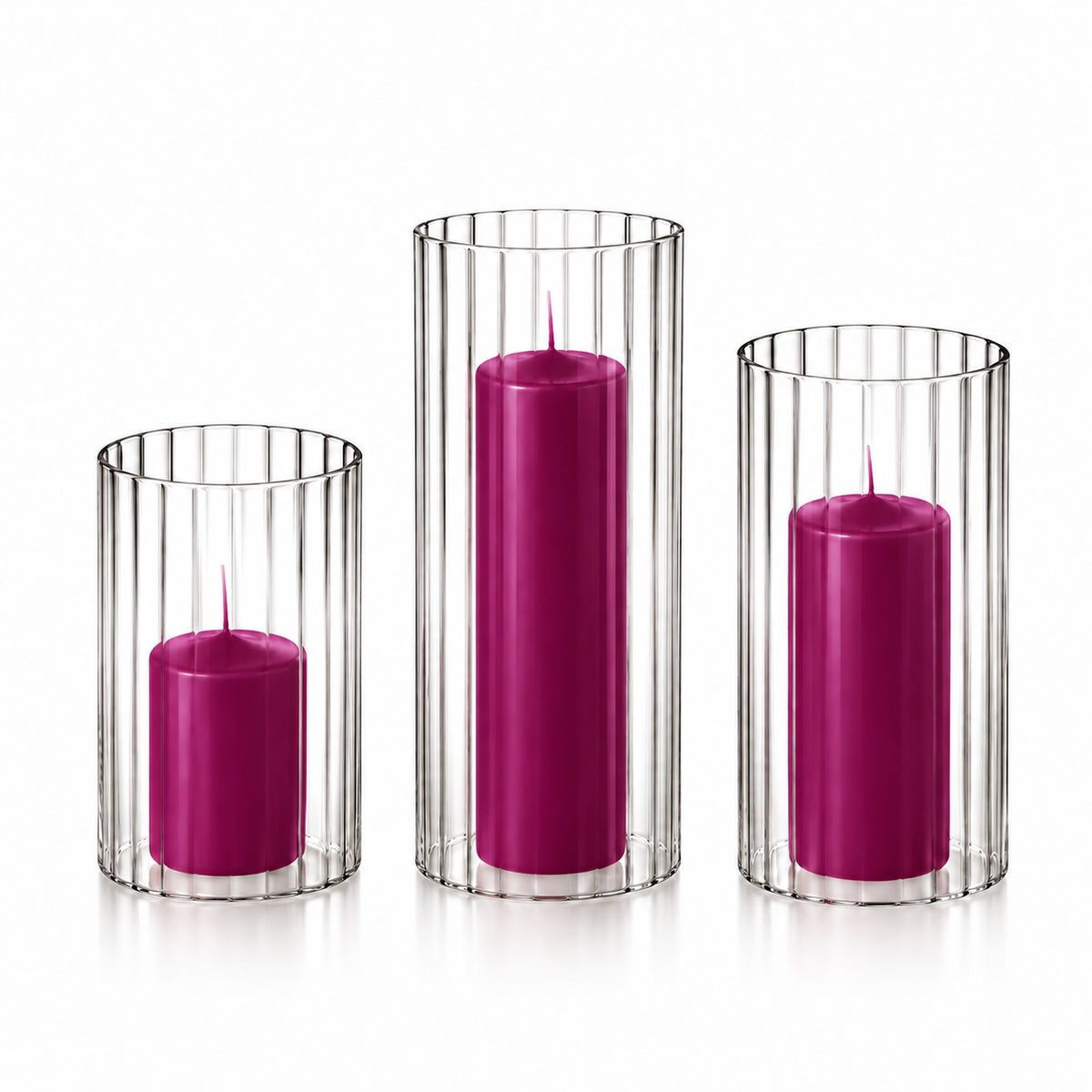36 Slim Pillar Candles and Ribbed Cylinder Vases