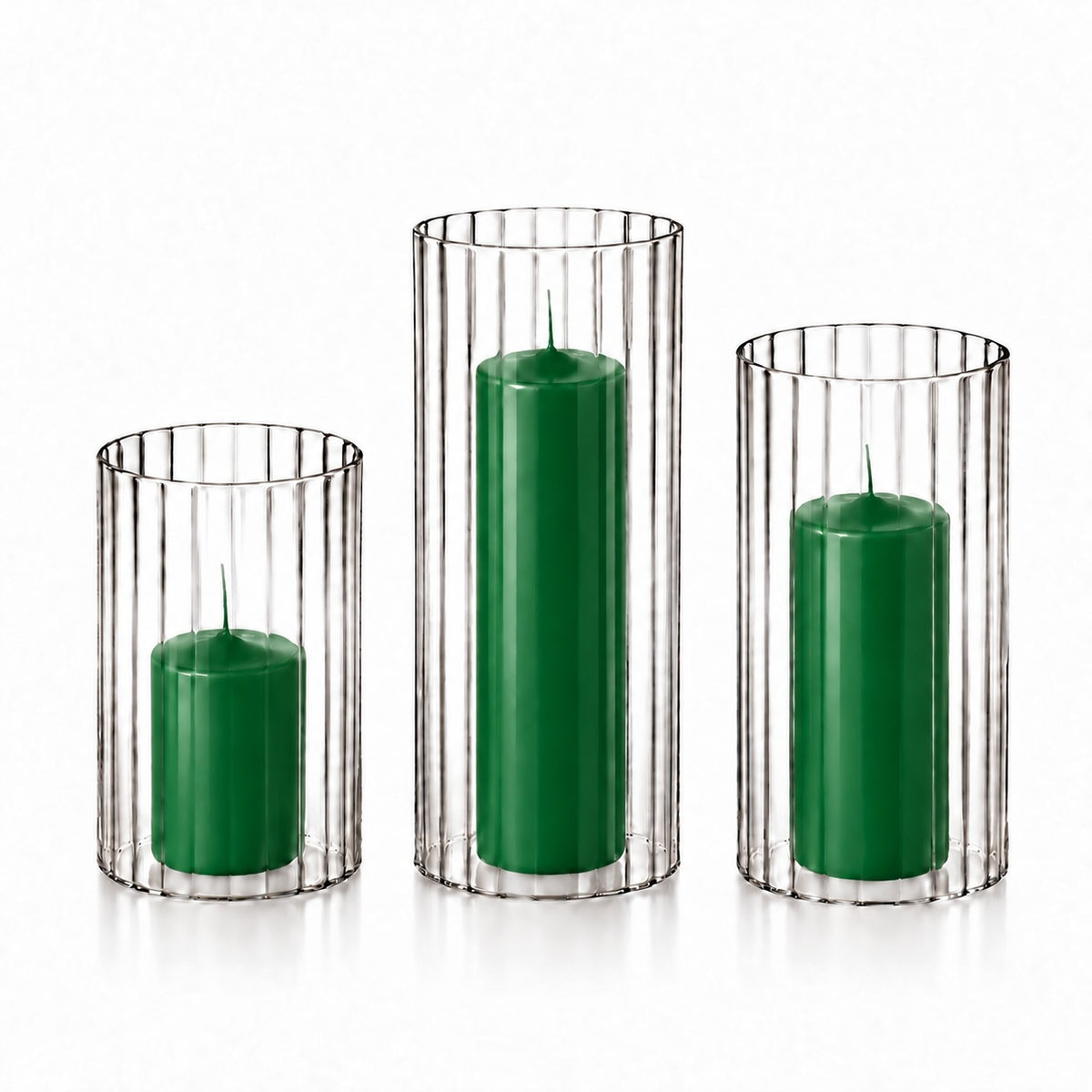 36 Slim Pillar Candles and Ribbed Cylinder Vases