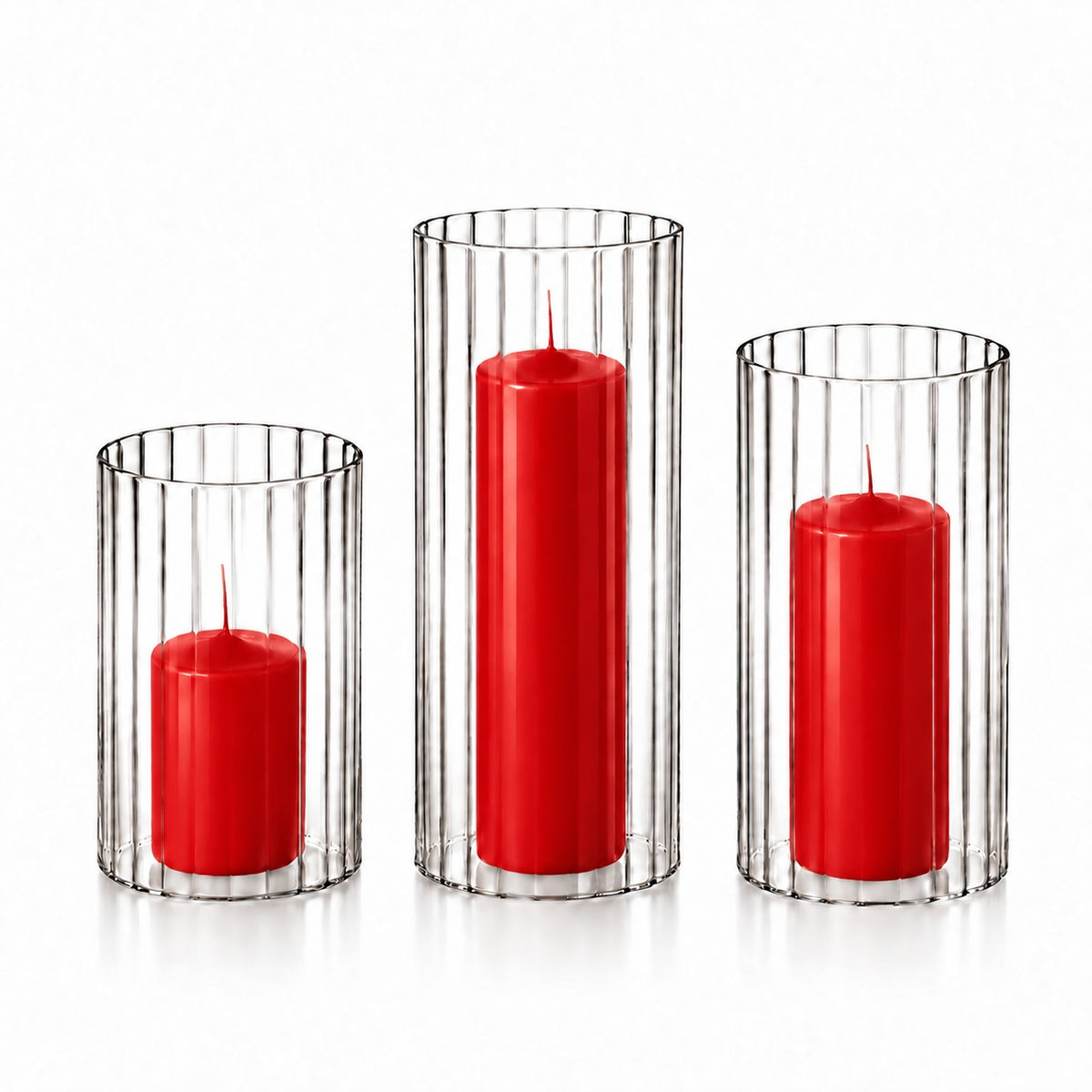 36 Slim Pillar Candles and Ribbed Cylinder Vases