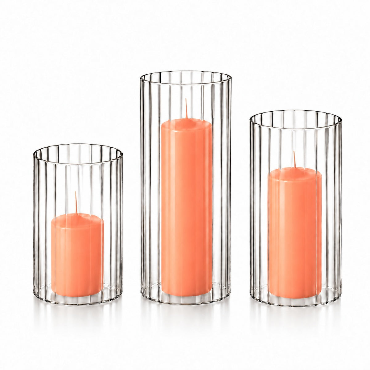 36 Slim Pillar Candles and Ribbed Cylinder Vases