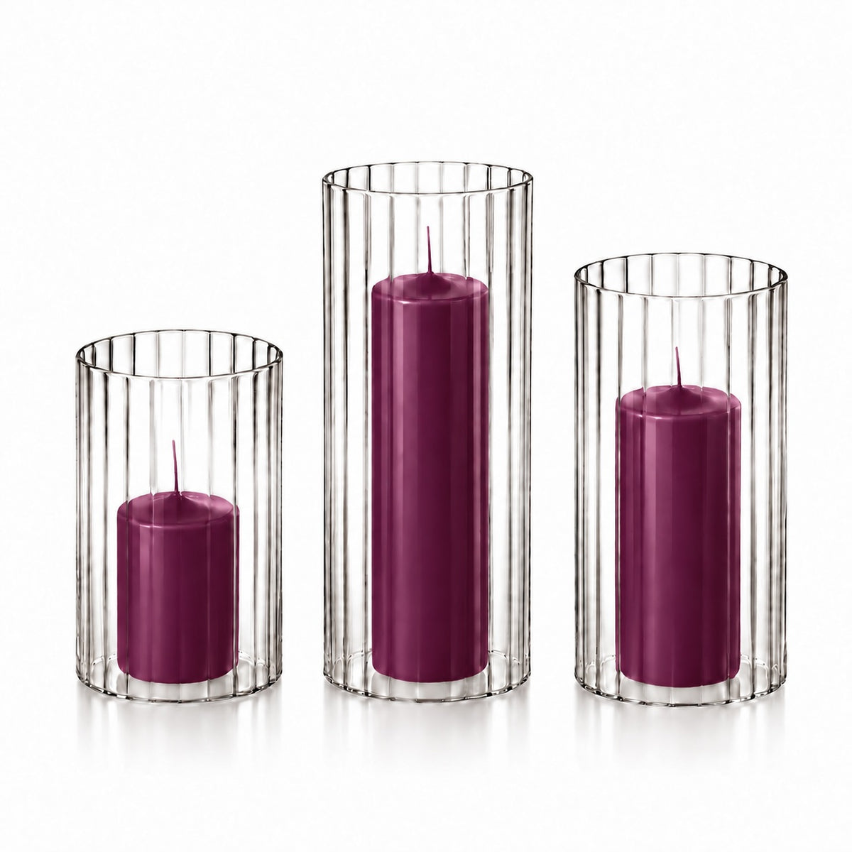 36 Slim Pillar Candles and Ribbed Cylinder Vases