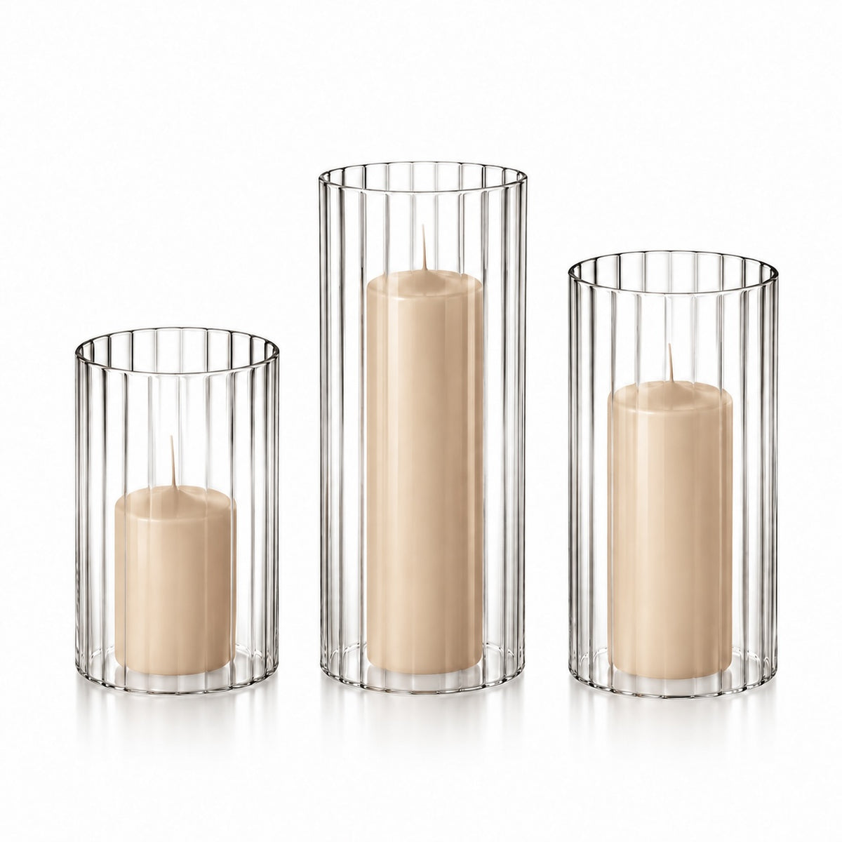 36 Slim Pillar Candles and Ribbed Cylinder Vases