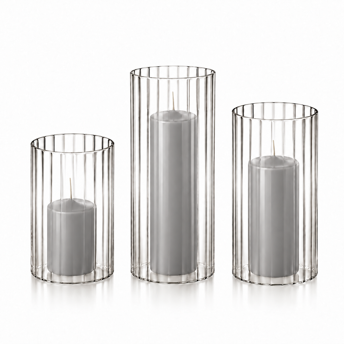 36 Slim Pillar Candles and Ribbed Cylinder Vases