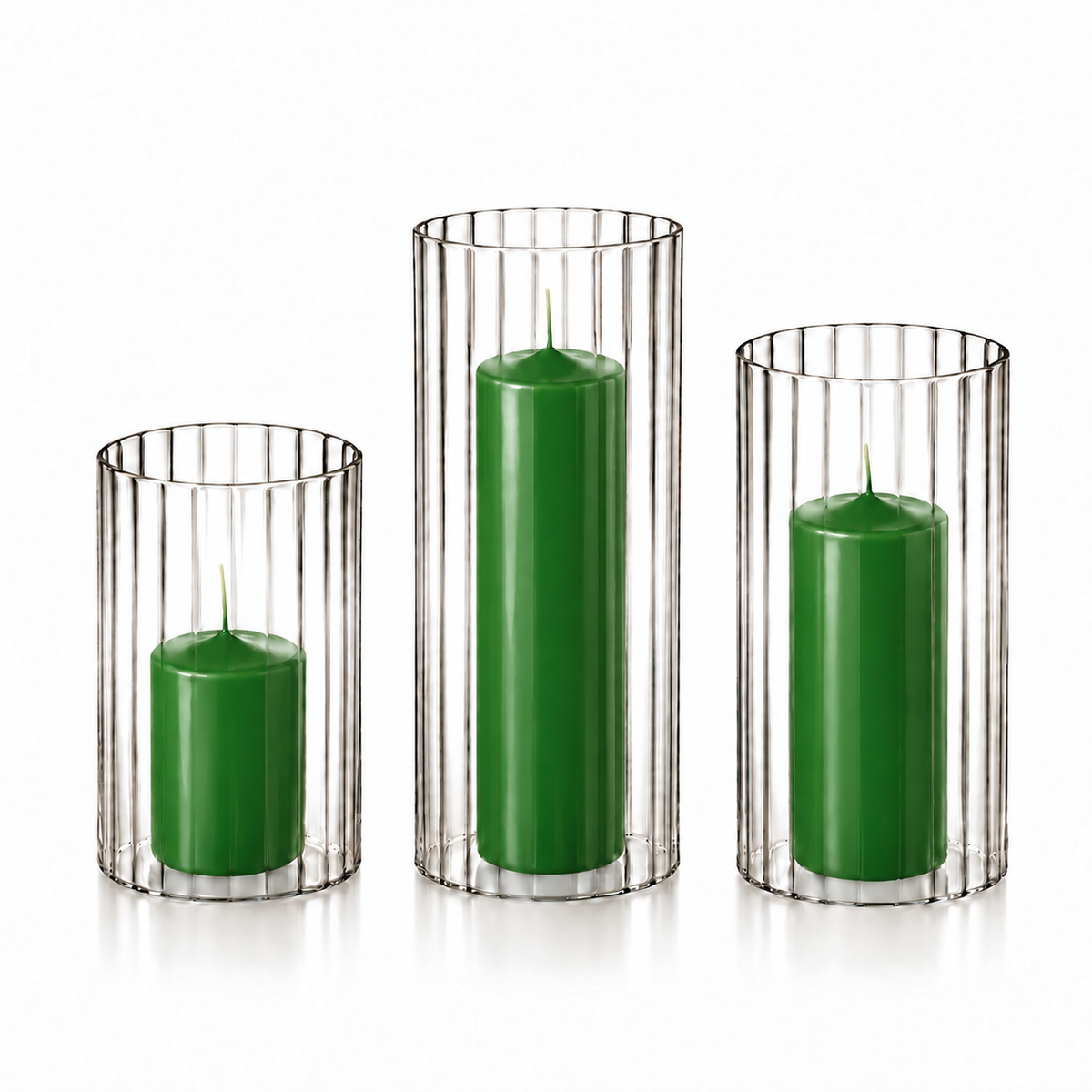 36 Slim Pillar Candles and Ribbed Cylinder Vases