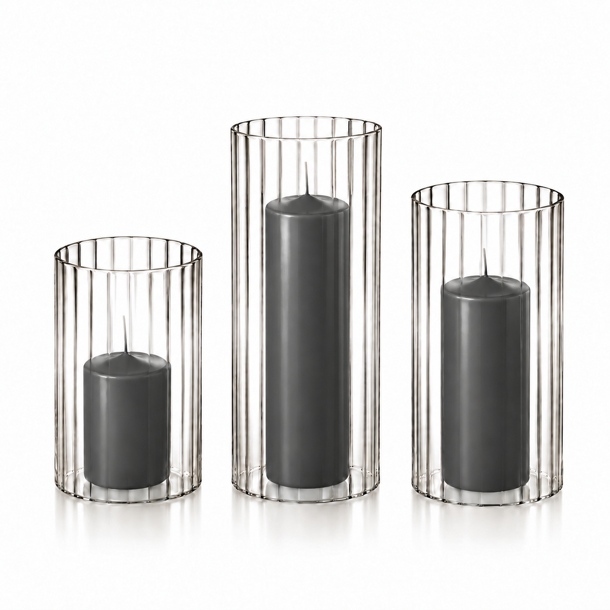 36 Slim Pillar Candles and Ribbed Cylinder Vases