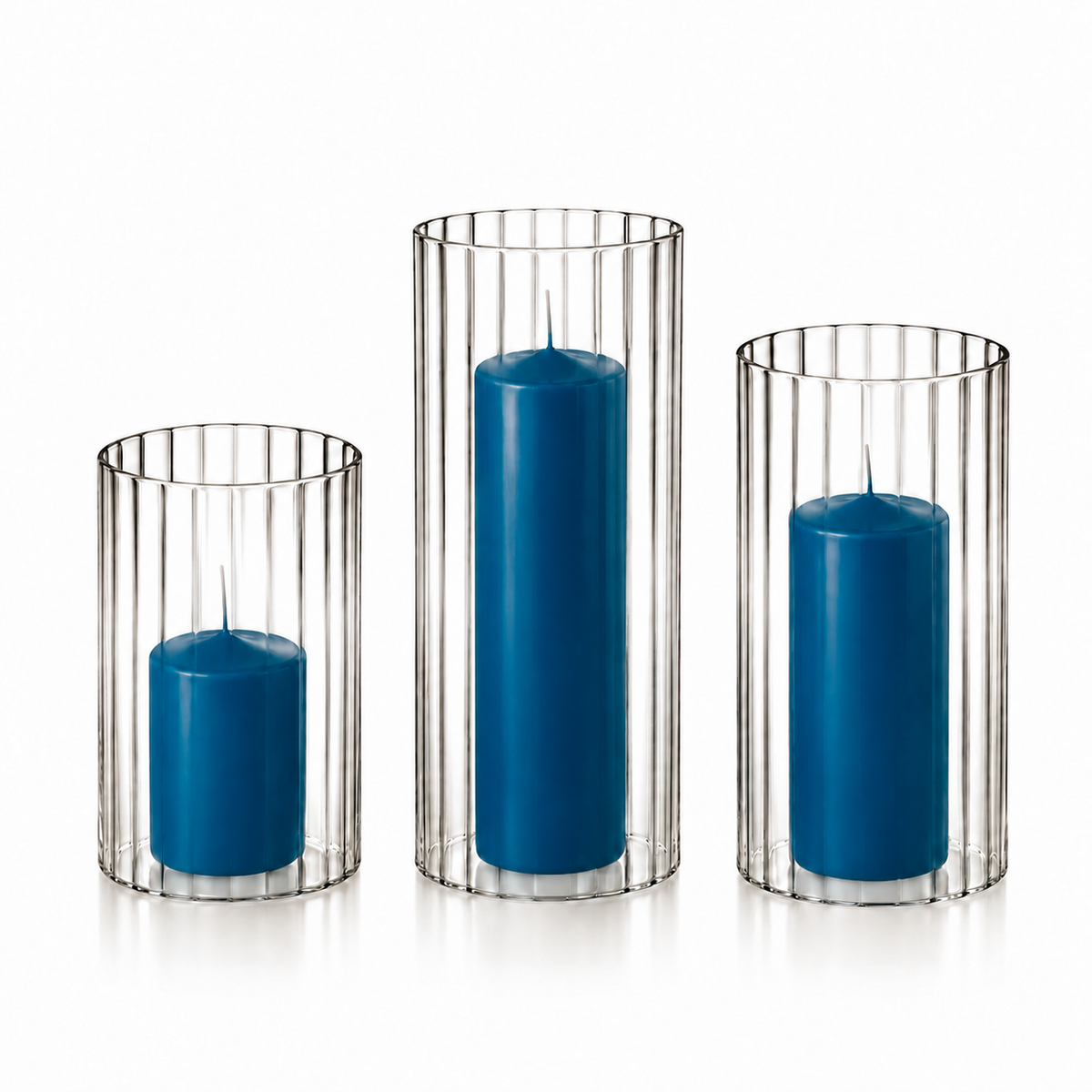 36 Slim Pillar Candles and Ribbed Cylinder Vases