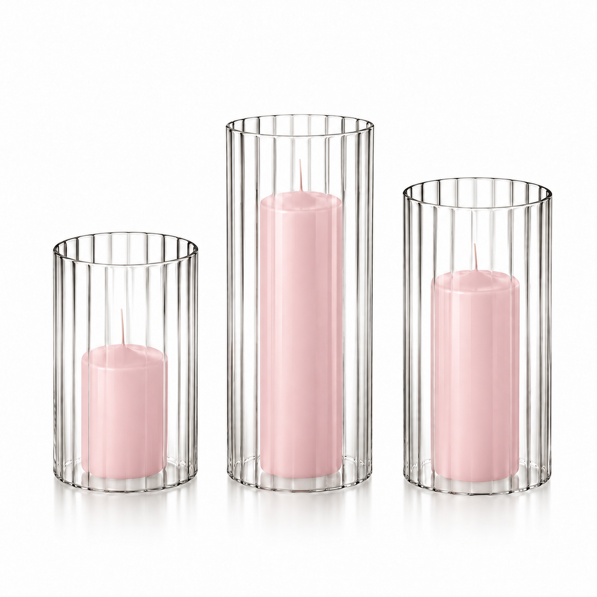 36 Slim Pillar Candles and Ribbed Cylinder Vases