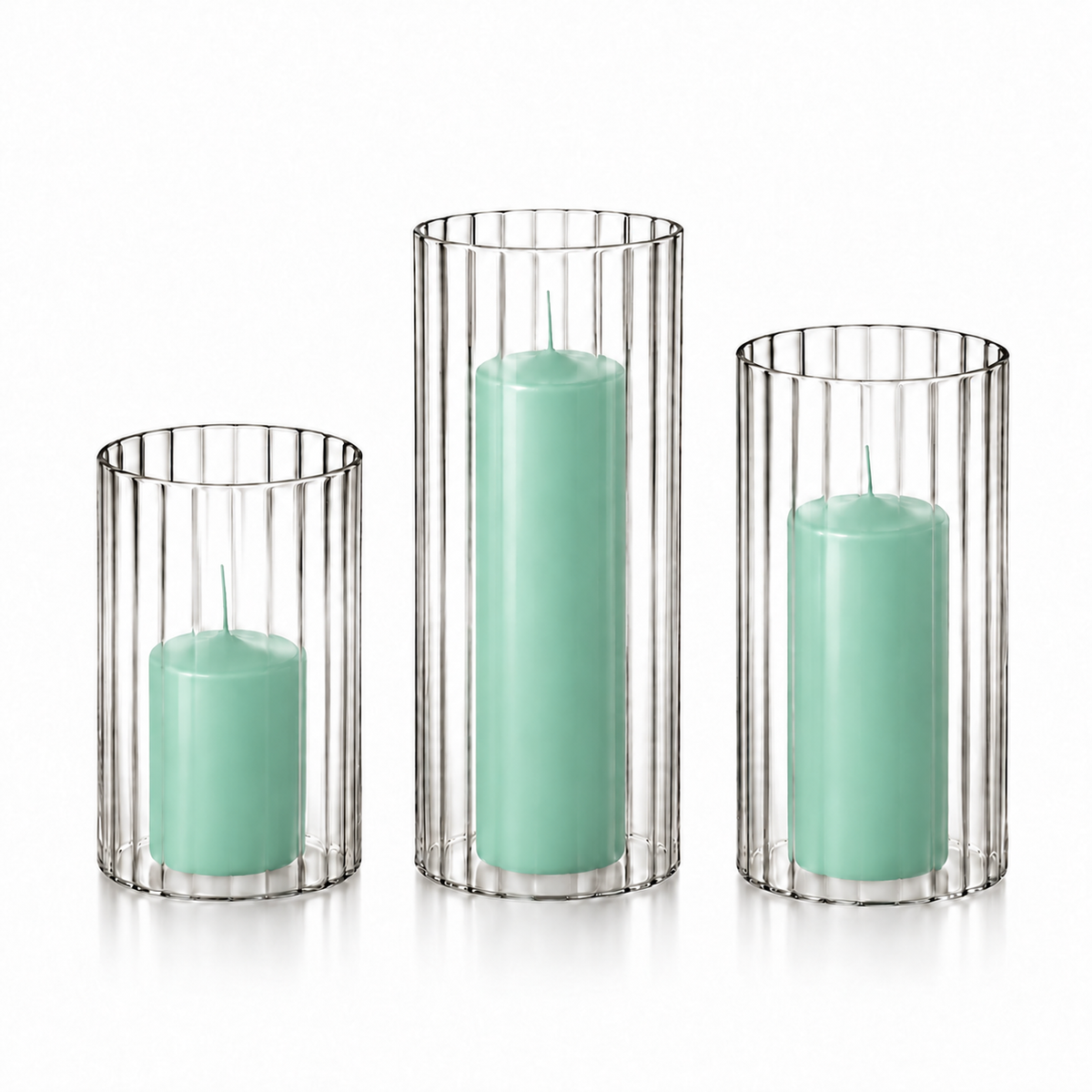 36 Slim Pillar Candles and Ribbed Cylinder Vases