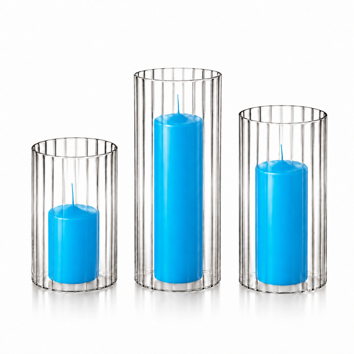 36 Slim Pillar Candles and Ribbed Cylinder Vases