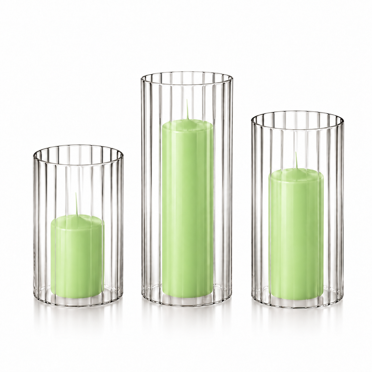 36 Slim Pillar Candles and Ribbed Cylinder Vases