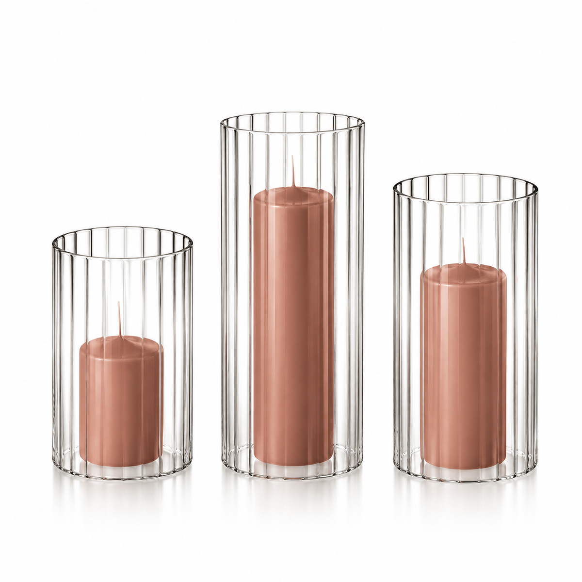 36 Slim Pillar Candles and Ribbed Cylinder Vases