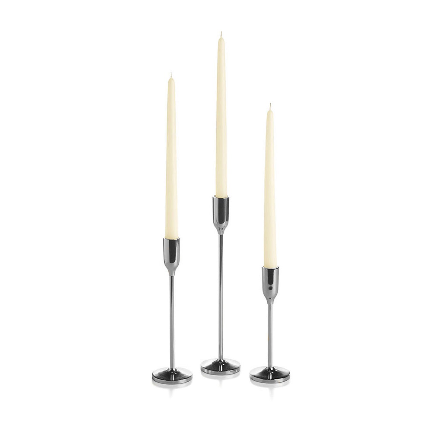 12 Taper Candles and 12 Silver Virtu Candlesticks