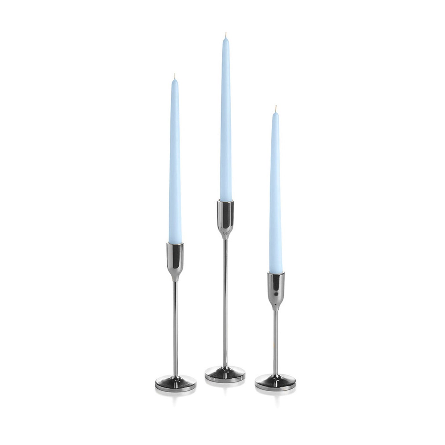 12 Taper Candles and 12 Silver Virtu Candlesticks