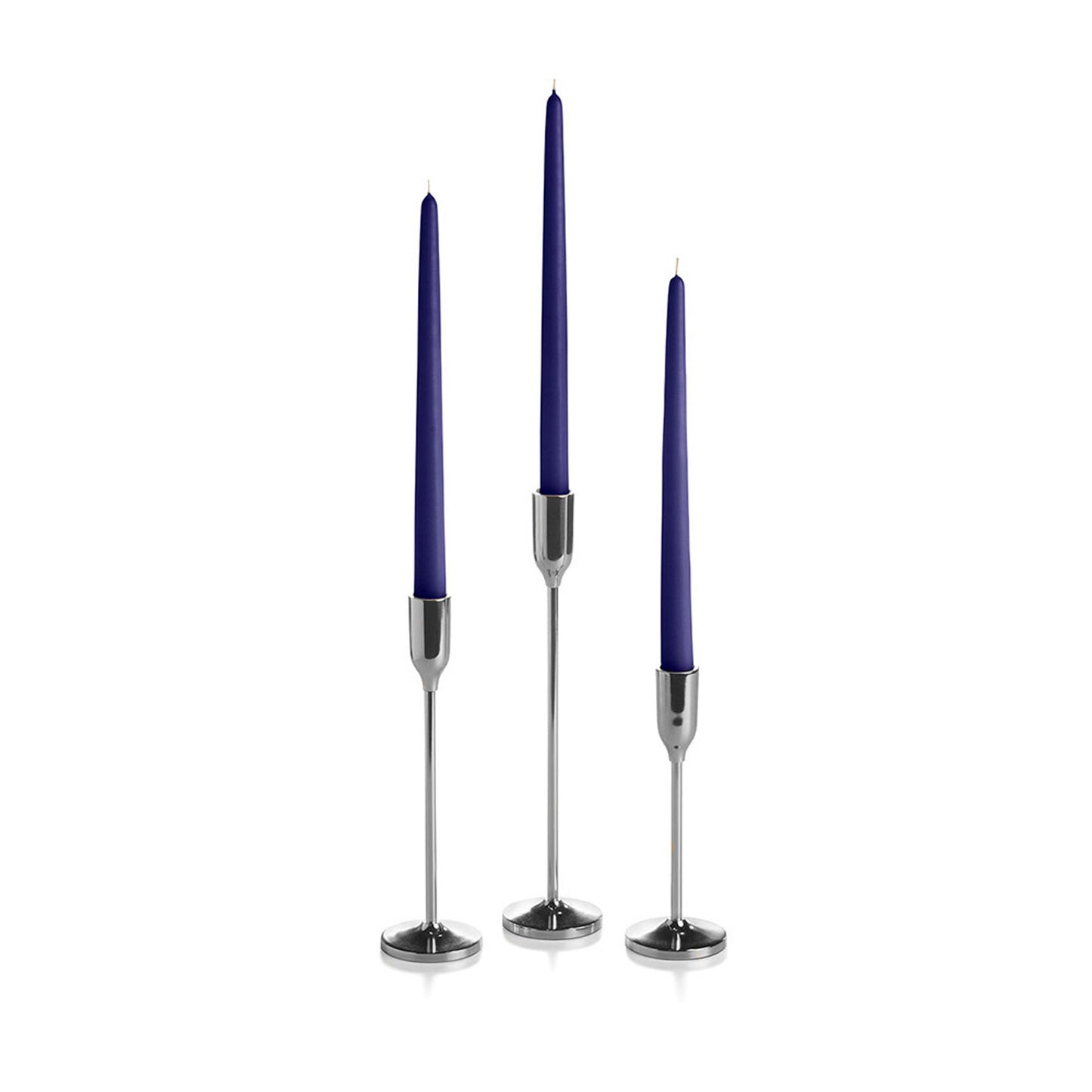 12 Taper Candles and 12 Silver Virtu Candlesticks