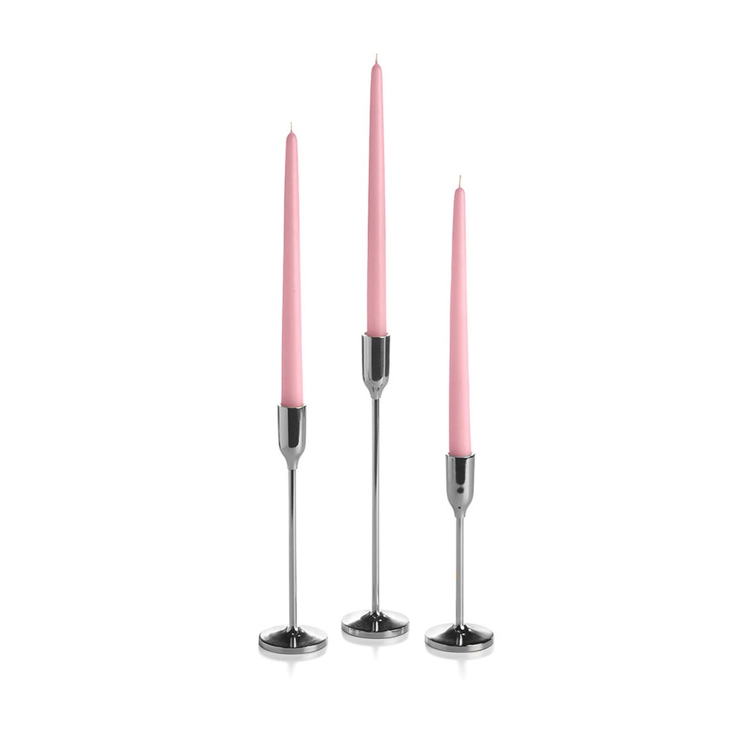 12 Taper Candles and 12 Silver Virtu Candlesticks
