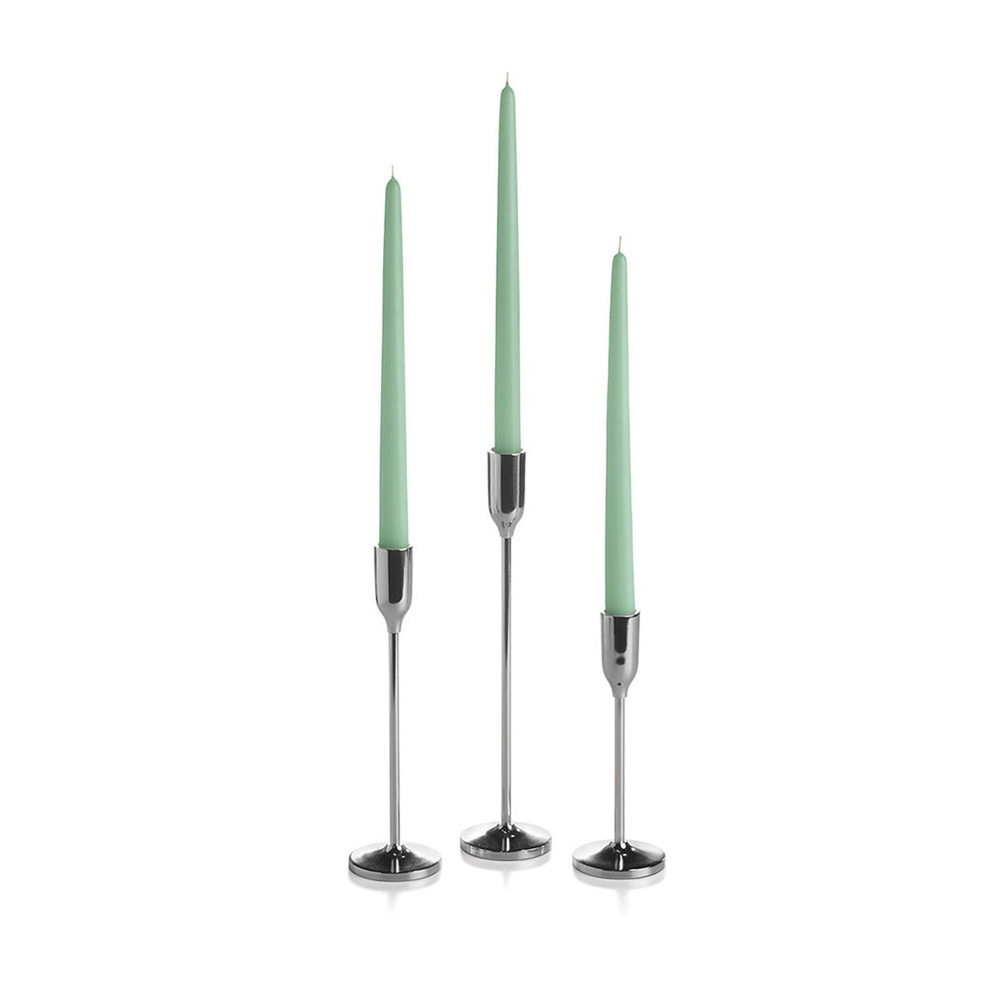 12 Taper Candles and 12 Silver Virtu Candlesticks