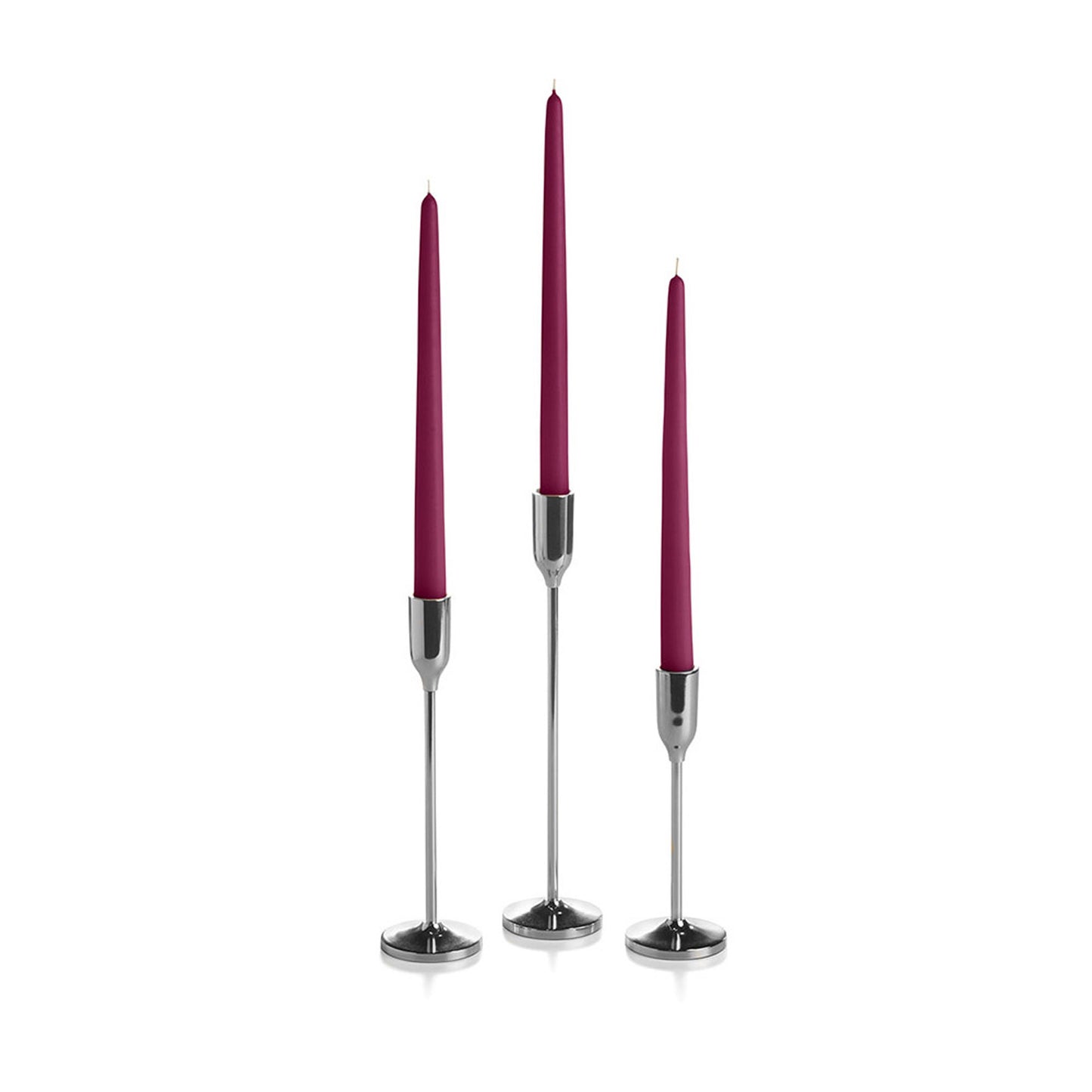 12 Taper Candles and 12 Silver Virtu Candlesticks
