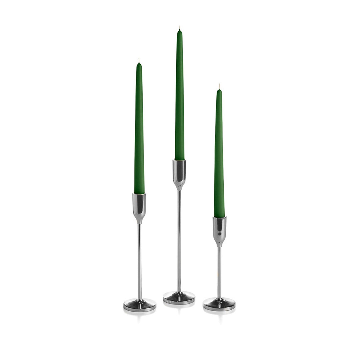 12 Taper Candles and 12 Silver Virtu Candlesticks