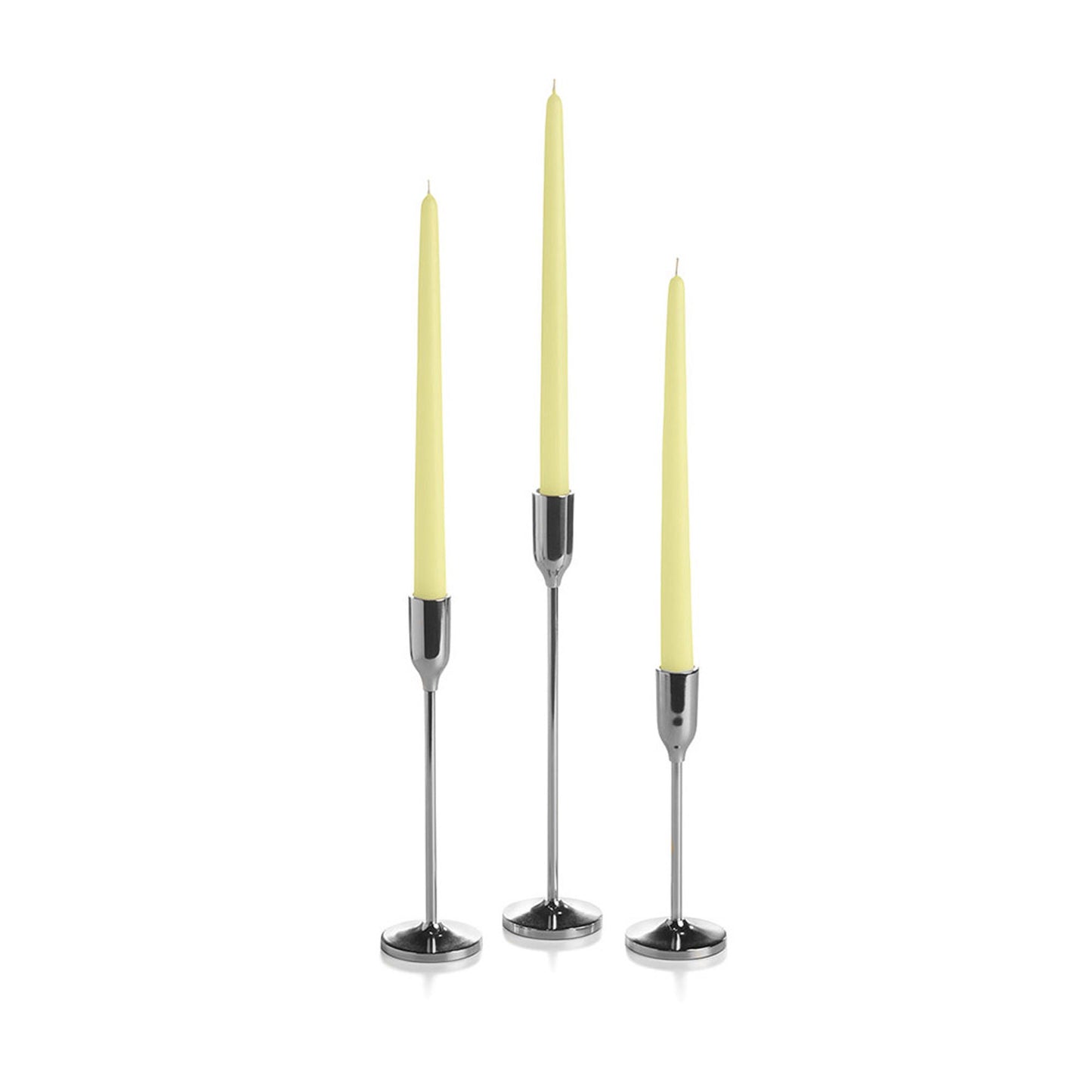 12 Taper Candles and 12 Silver Virtu Candlesticks