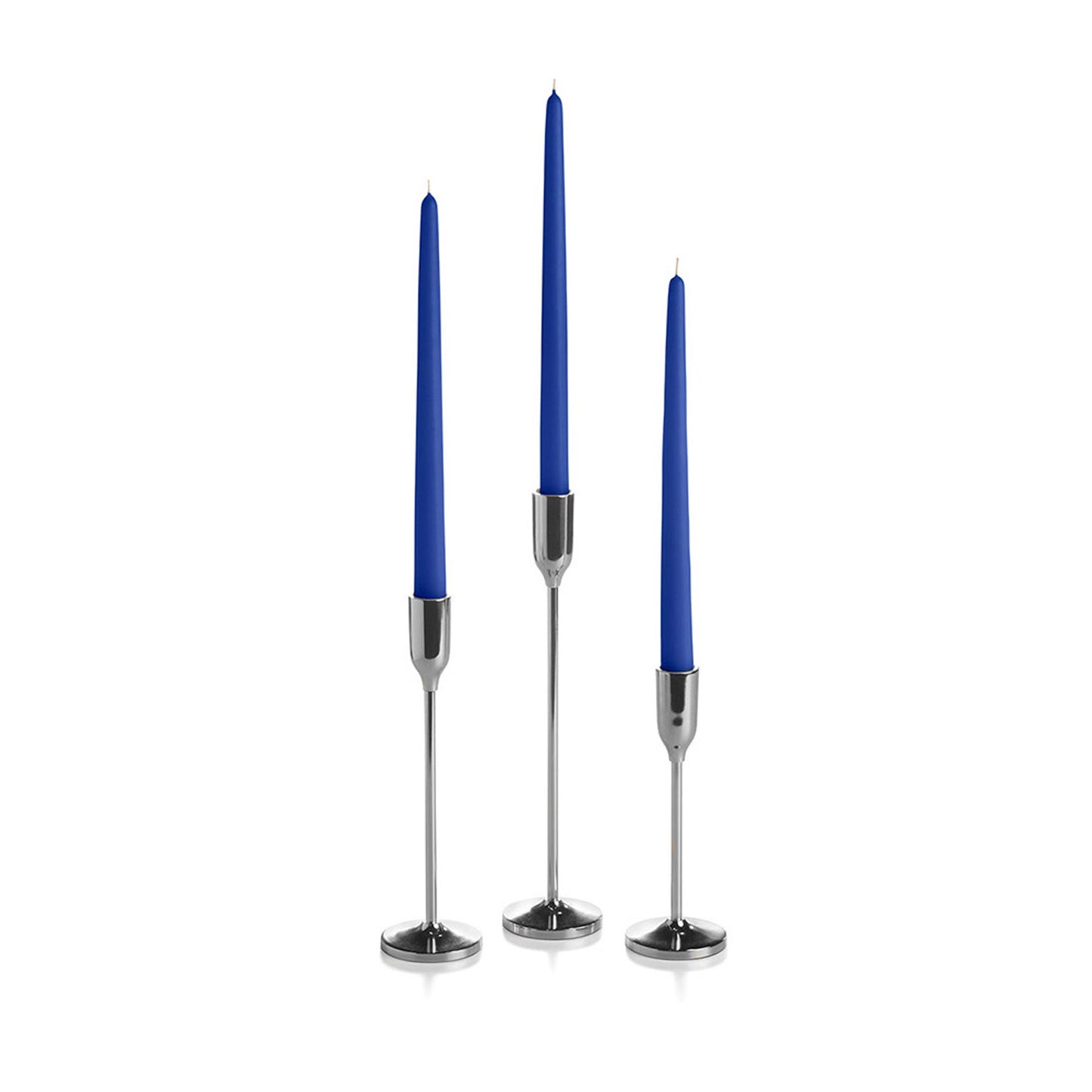 12 Taper Candles and 12 Silver Virtu Candlesticks