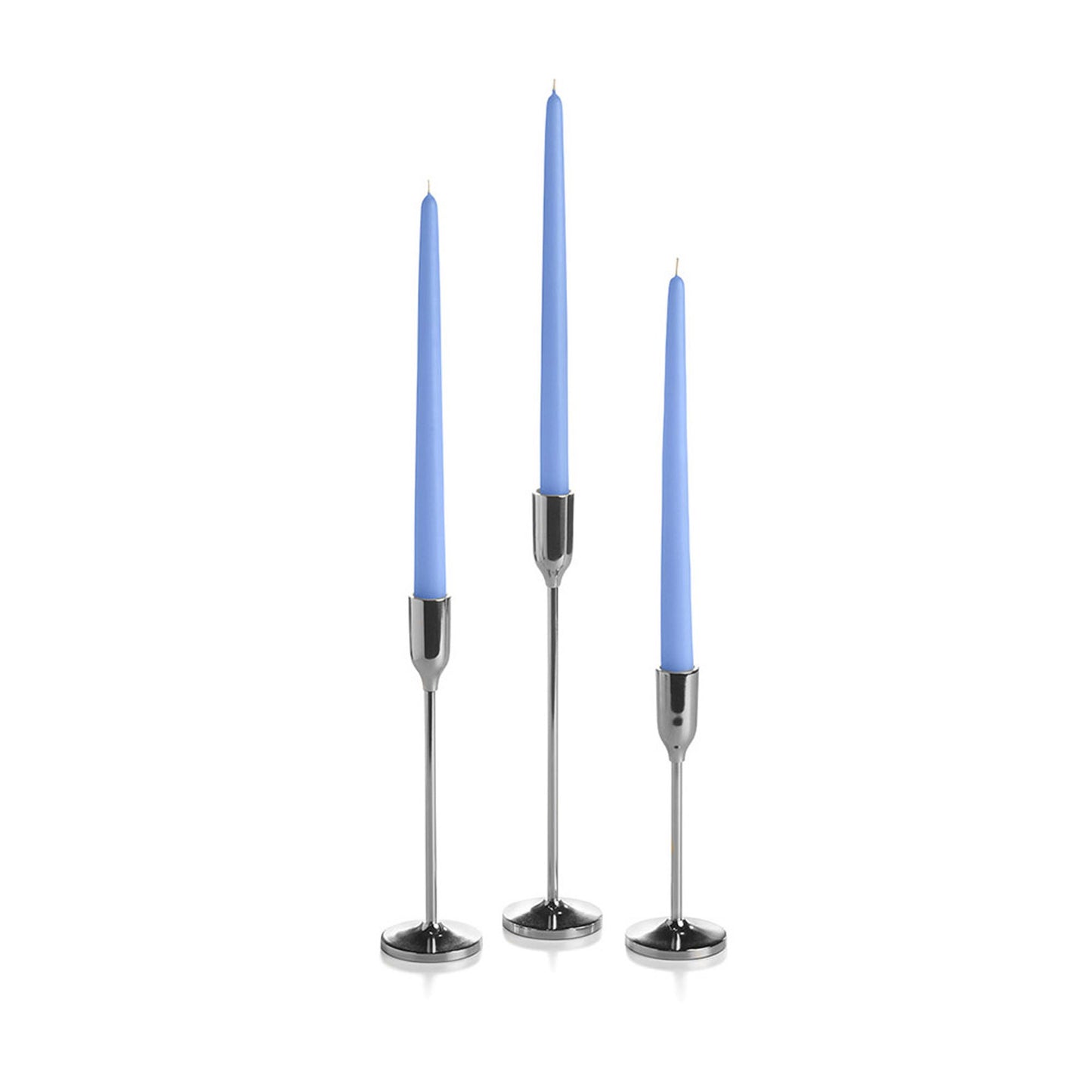 12 Taper Candles and 12 Silver Virtu Candlesticks
