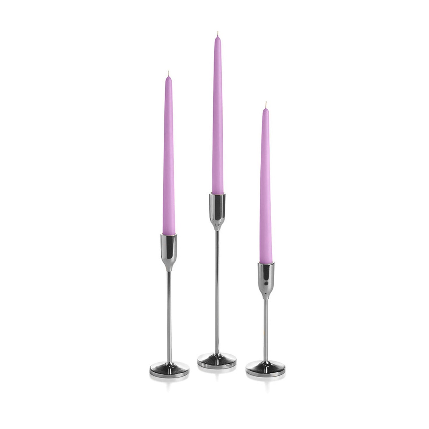 12 Taper Candles and 12 Silver Virtu Candlesticks