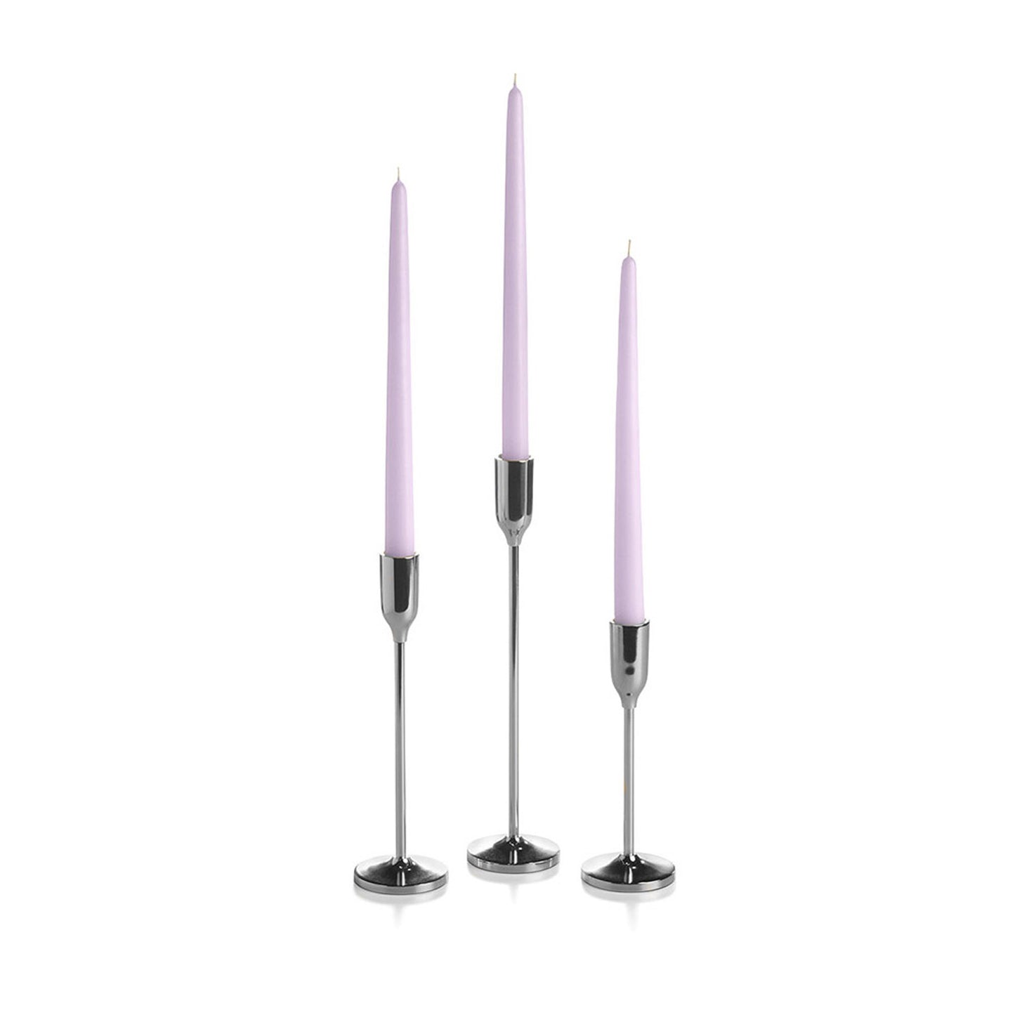 12 Taper Candles and 12 Silver Virtu Candlesticks