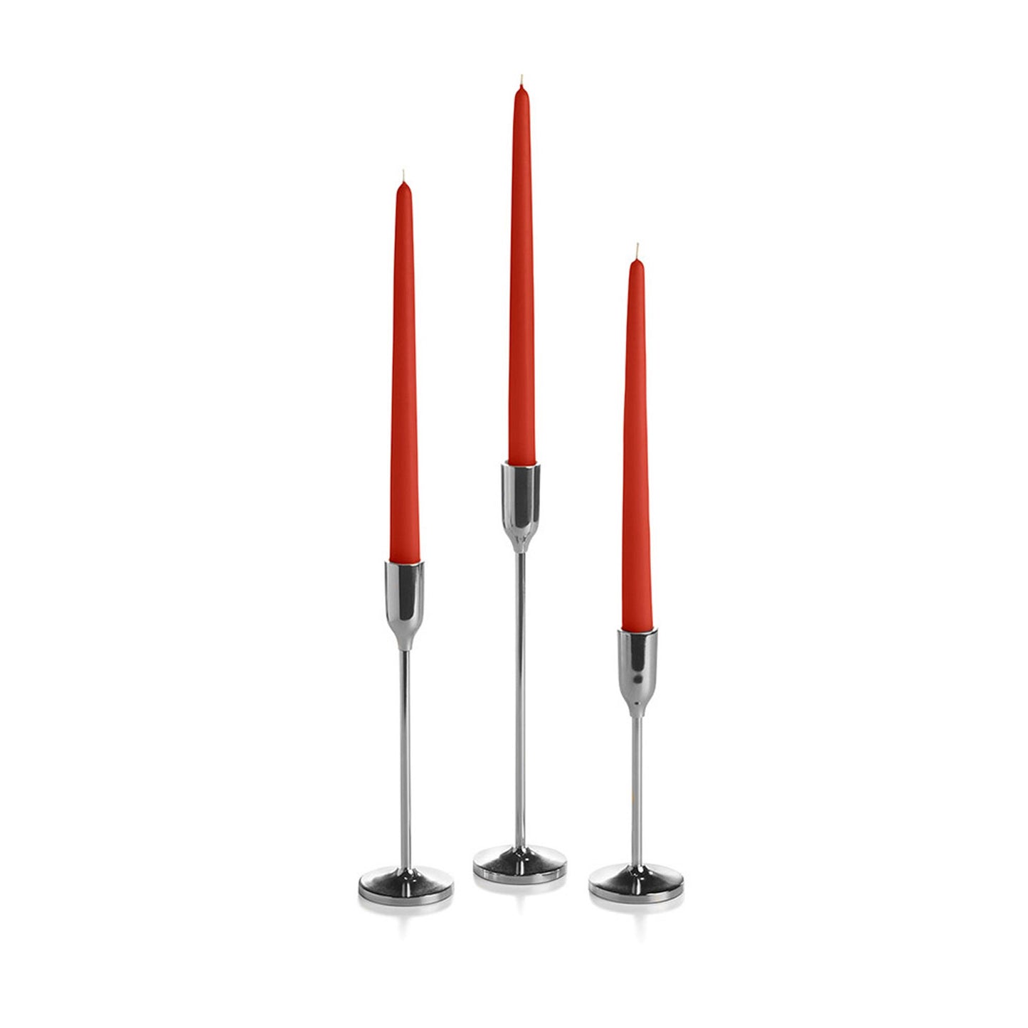 12 Taper Candles and 12 Silver Virtu Candlesticks