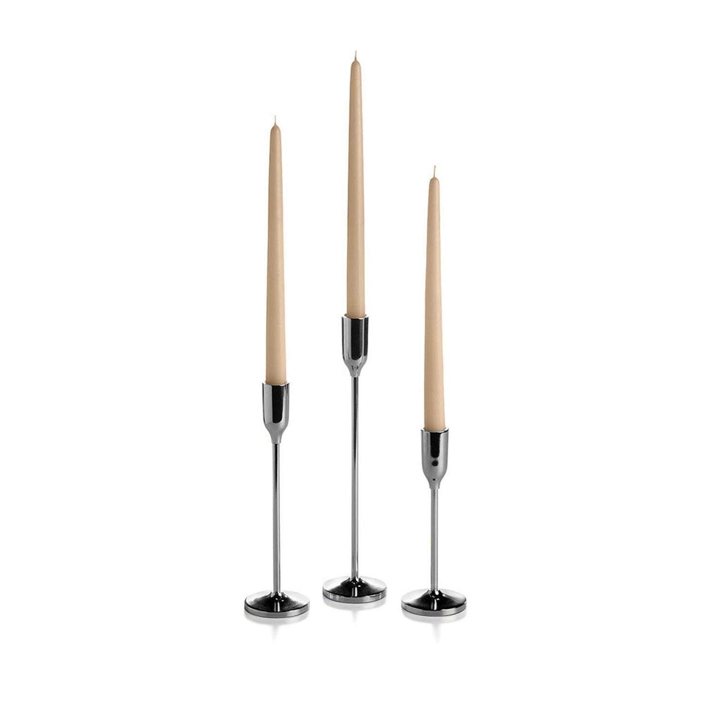 12 Taper Candles and 12 Silver Virtu Candlesticks