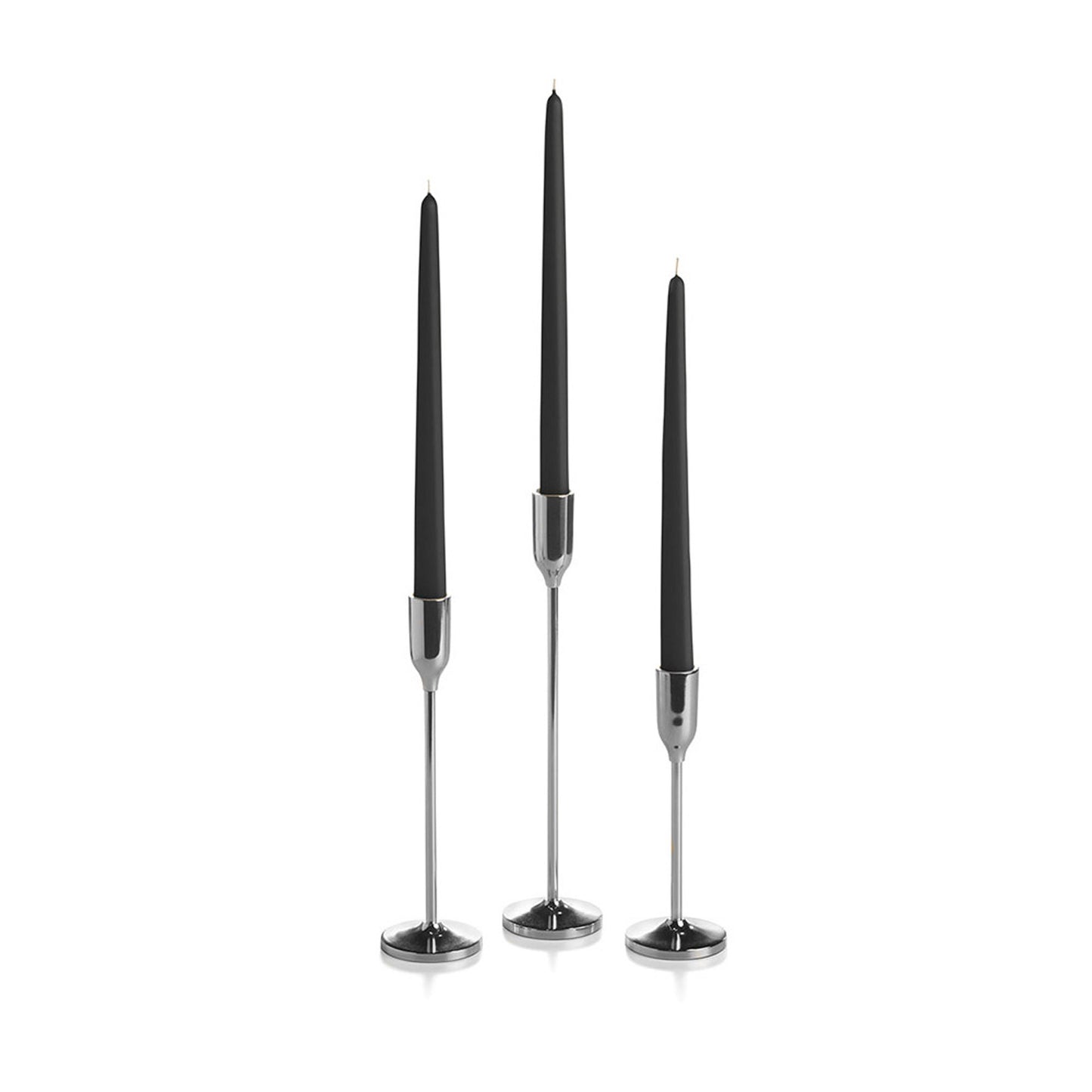 12 Taper Candles and 12 Silver Virtu Candlesticks