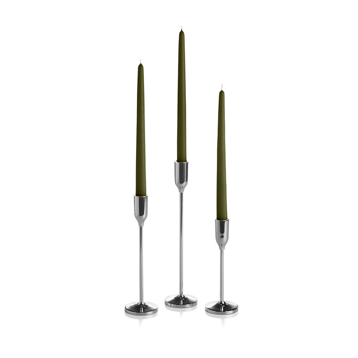 12 Taper Candles and 12 Silver Virtu Candlesticks