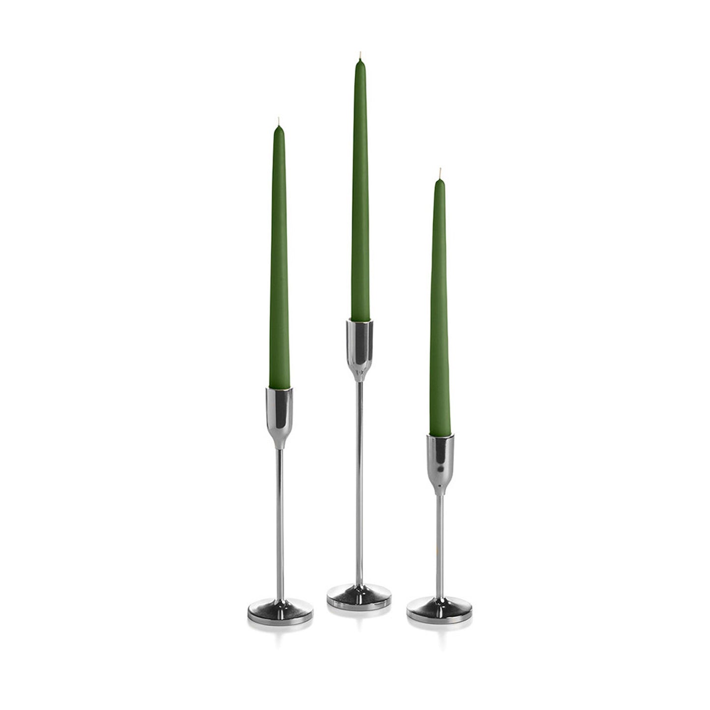 12 Taper Candles and 12 Silver Virtu Candlesticks