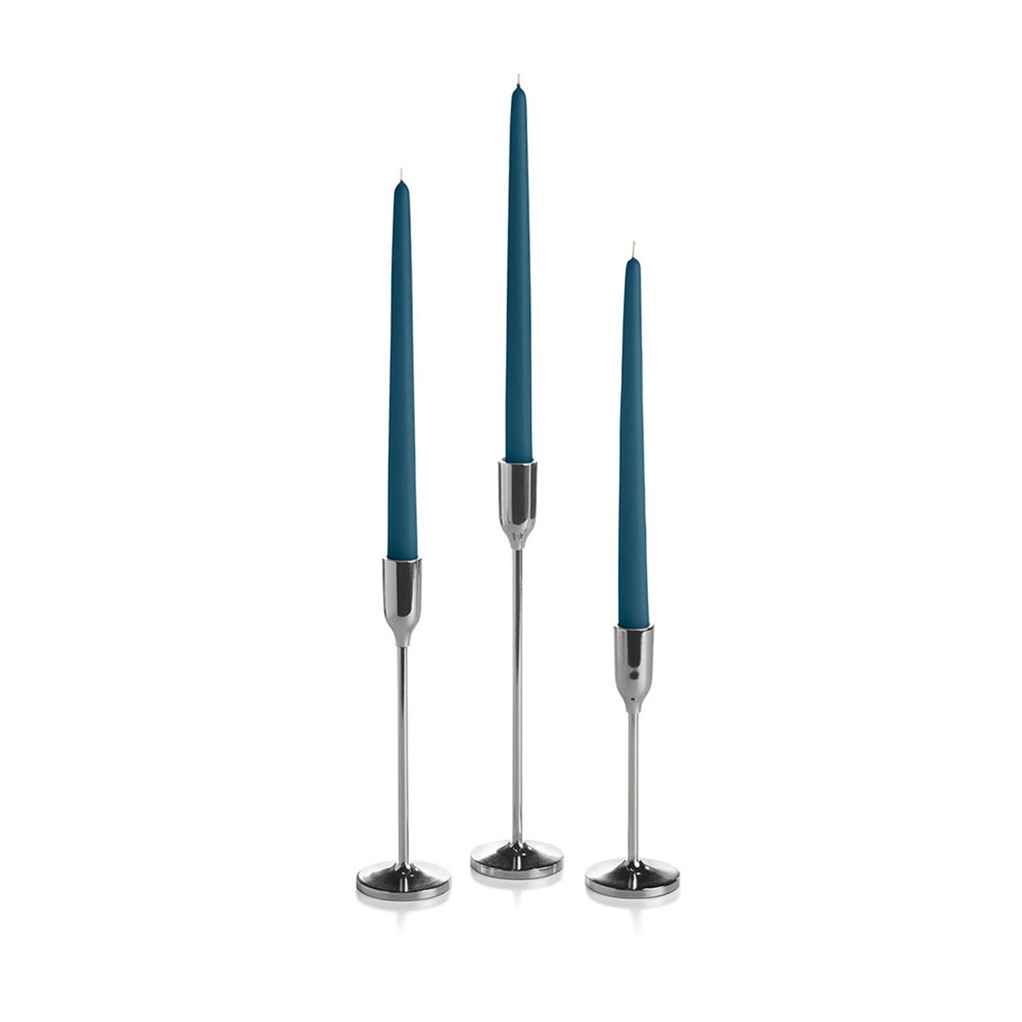 12 Taper Candles and 12 Silver Virtu Candlesticks
