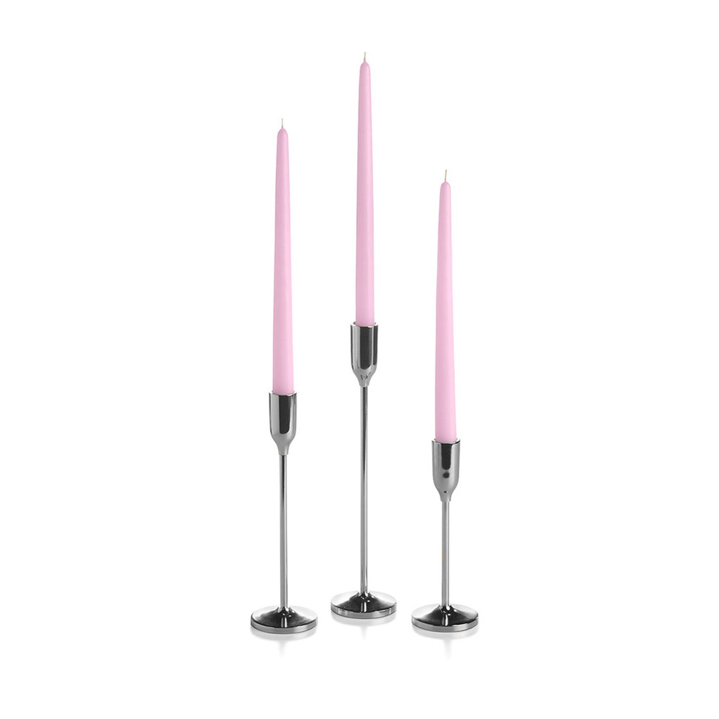 12 Taper Candles and 12 Silver Virtu Candlesticks
