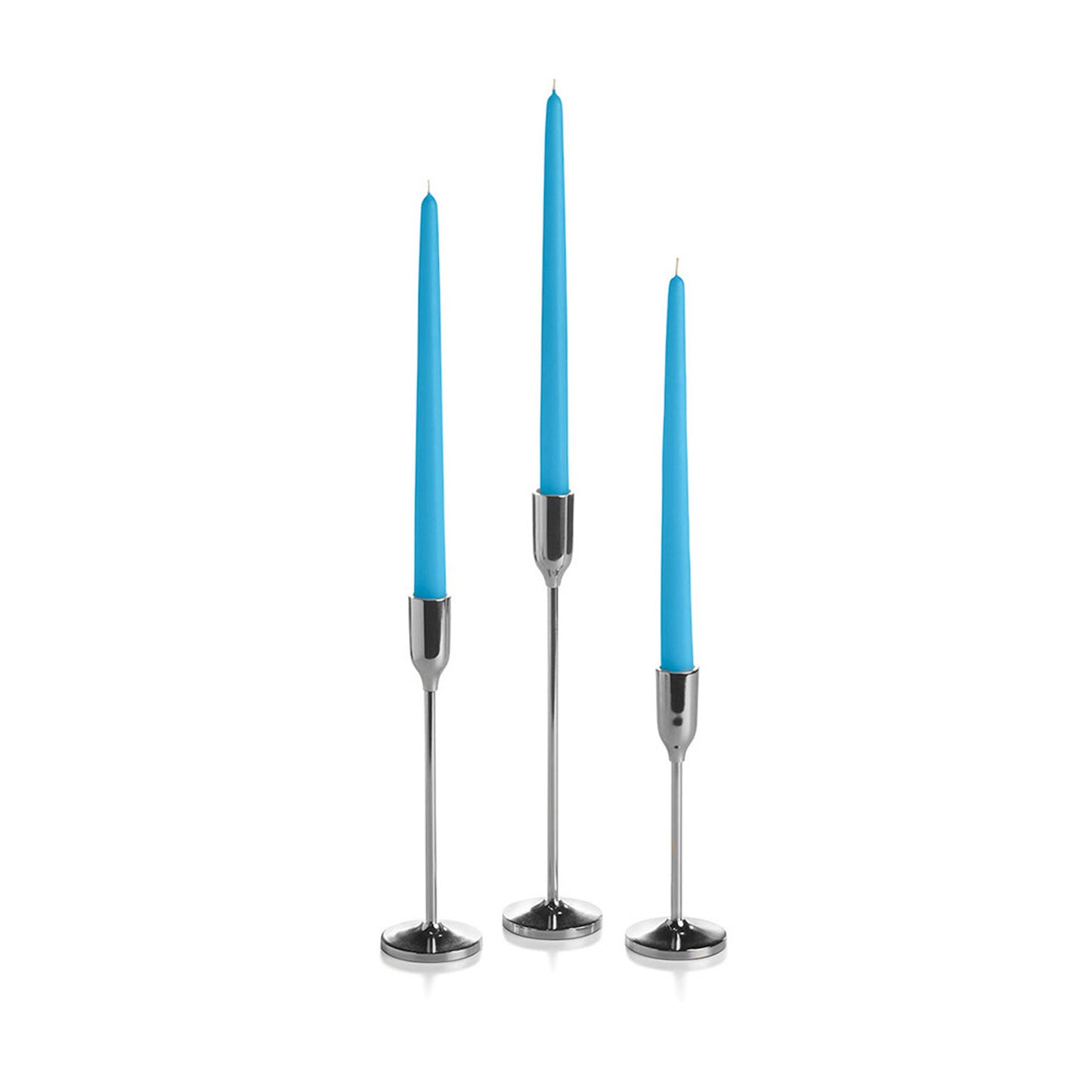 12 Taper Candles and 12 Silver Virtu Candlesticks