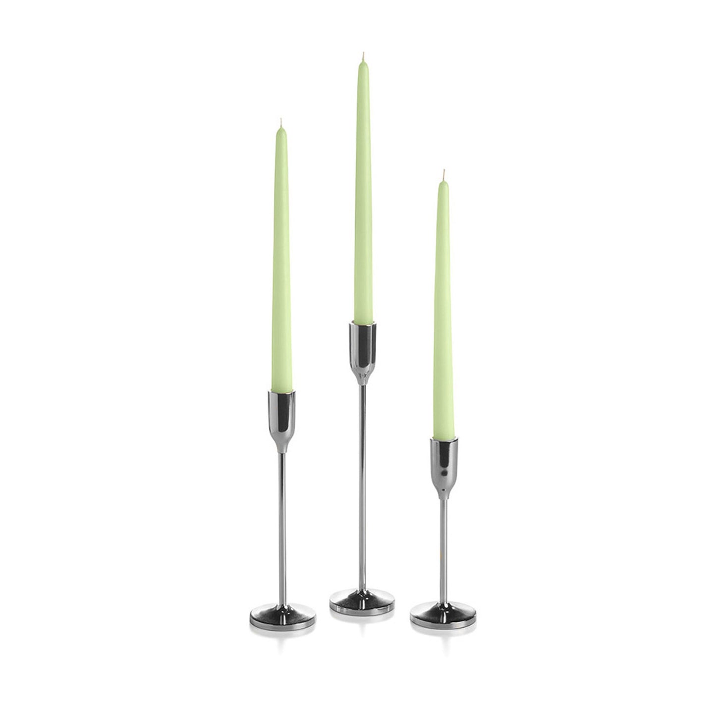 12 Taper Candles and 12 Silver Virtu Candlesticks