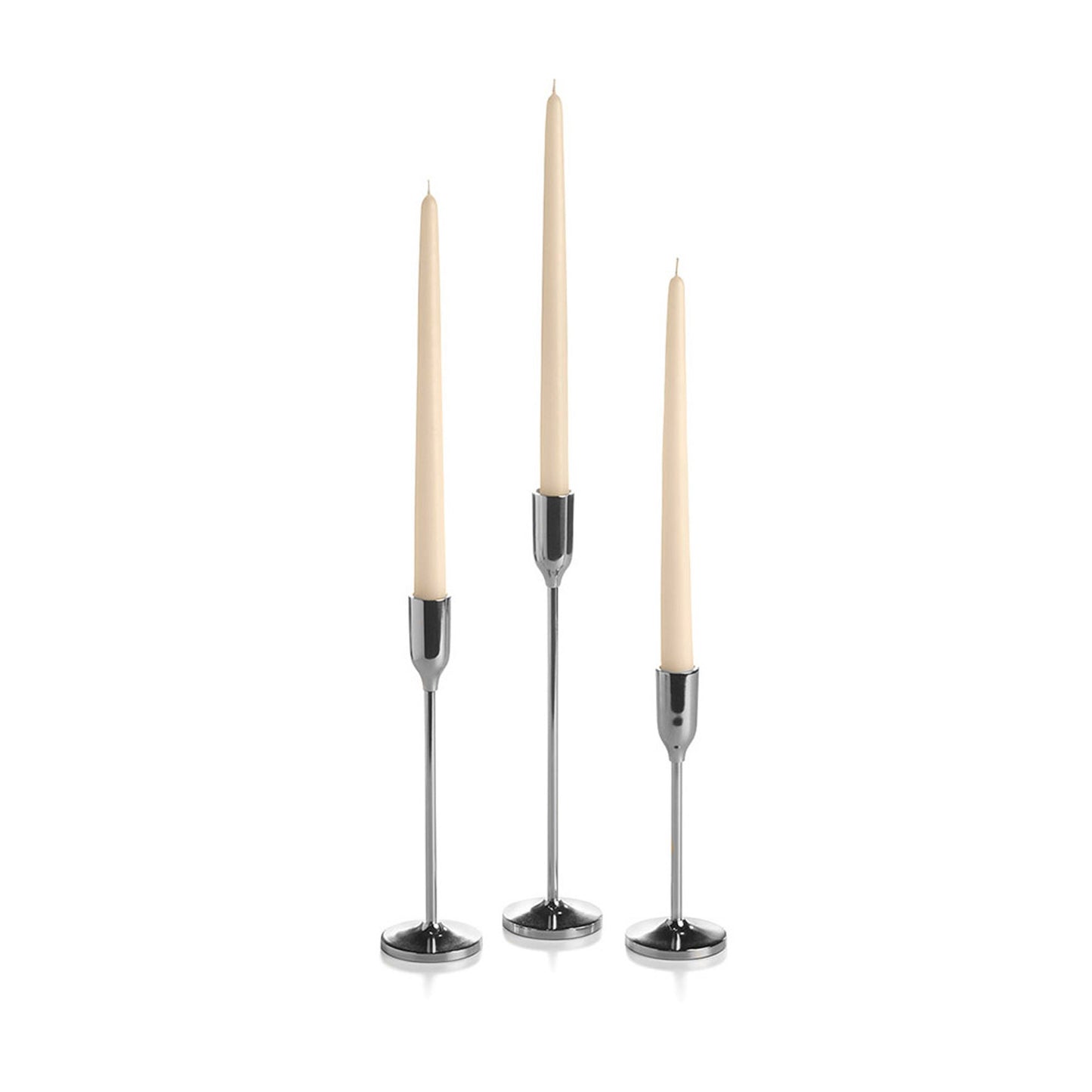 12 Taper Candles and 12 Silver Virtu Candlesticks