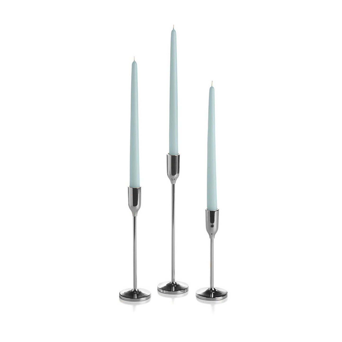 12 Taper Candles and 12 Silver Virtu Candlesticks