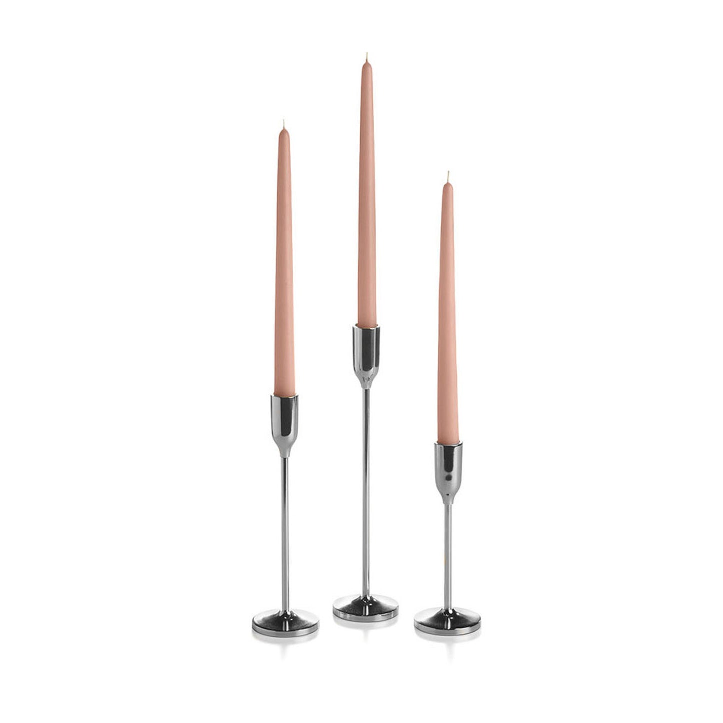 12 Taper Candles and 12 Silver Virtu Candlesticks