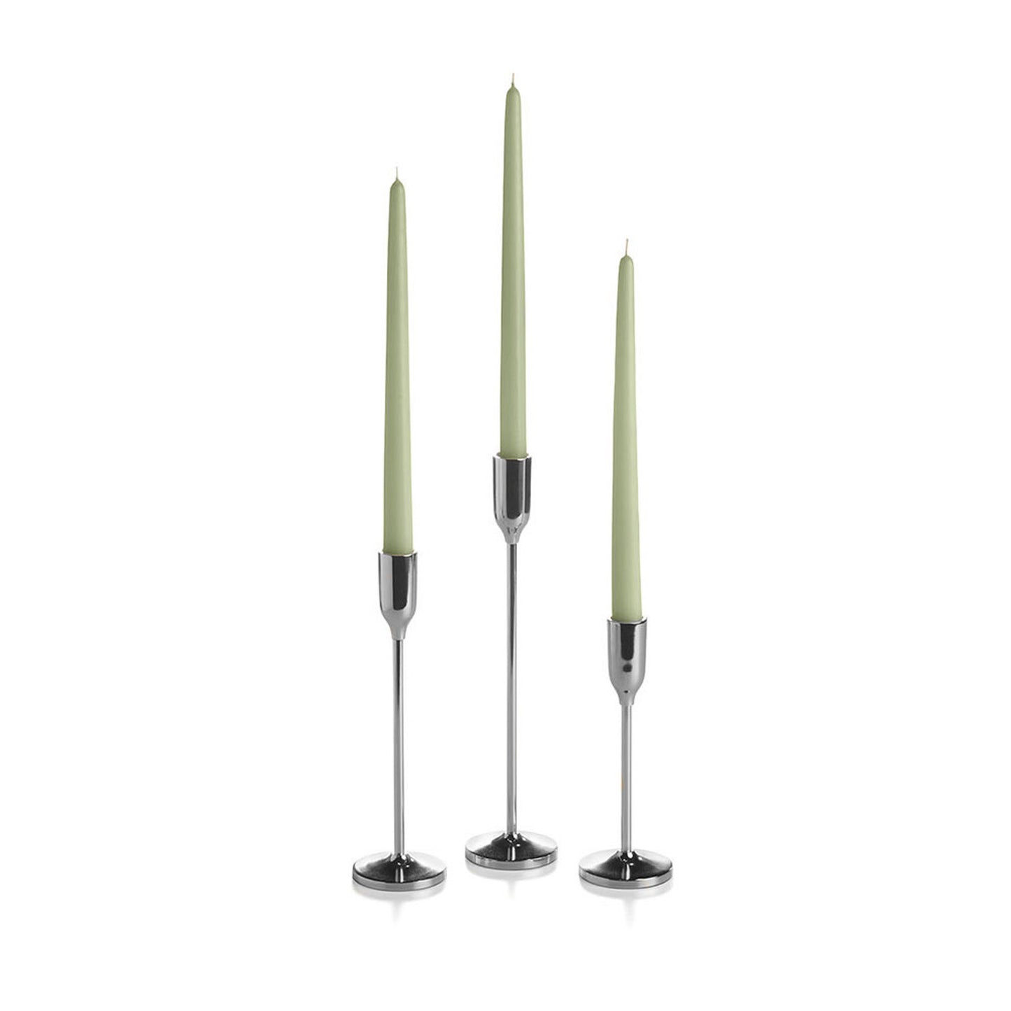 12 Taper Candles and 12 Silver Virtu Candlesticks