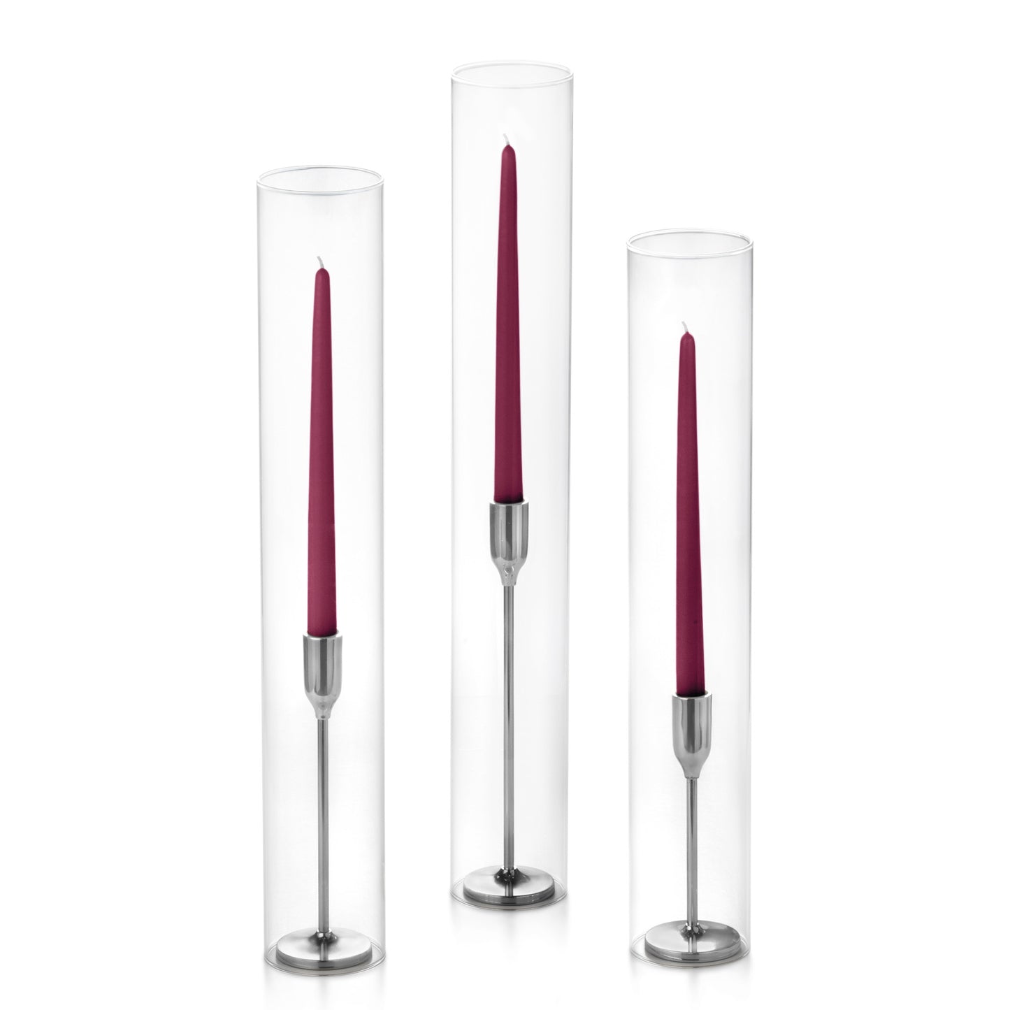 12 Taper Candles, 12 Tall Chimneys and 12 Silver Virtu Candlesticks