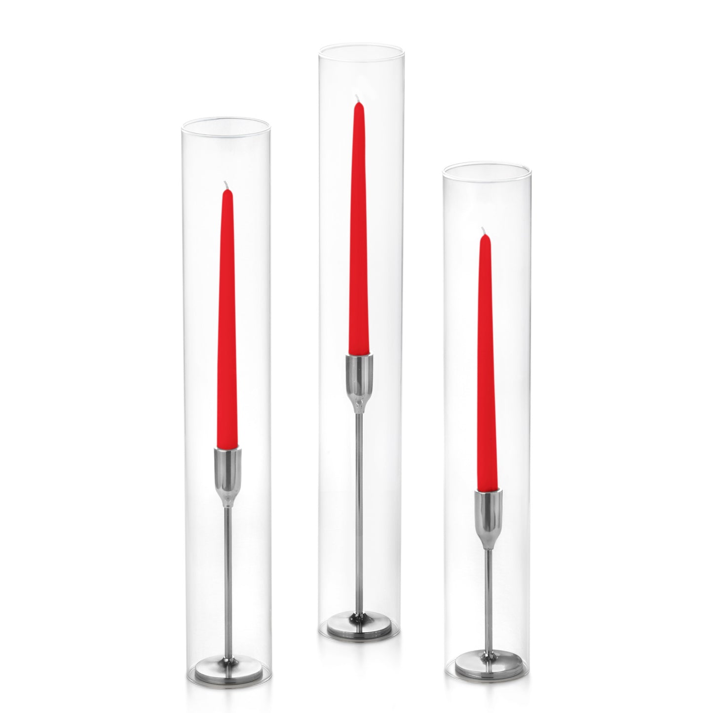12 Taper Candles, 12 Tall Chimneys and 12 Silver Virtu Candlesticks