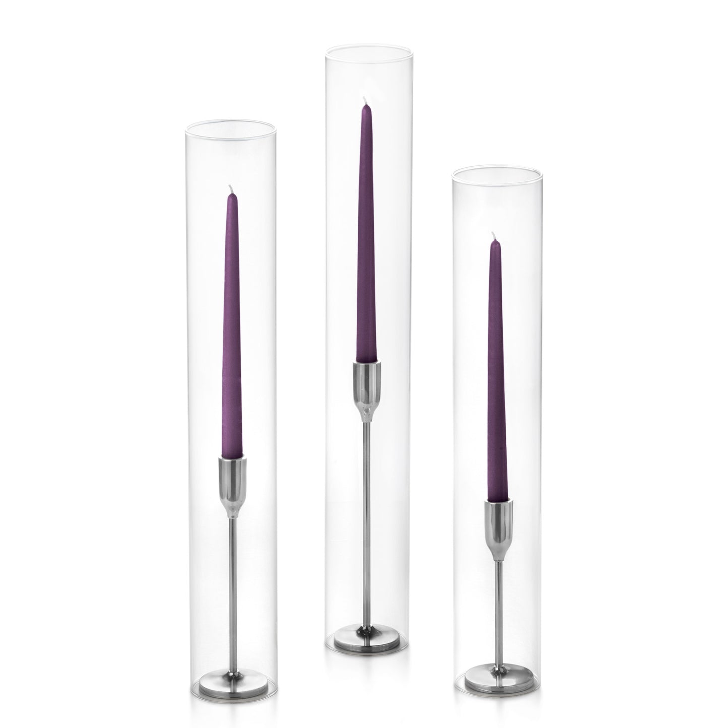 12 Taper Candles, 12 Tall Chimneys and 12 Silver Virtu Candlesticks